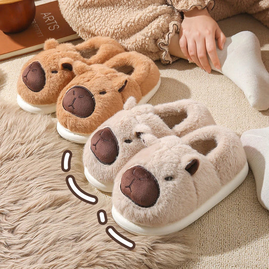 Plush Capybara Slippers Closed Toe Slippers Cute Slip-on House Shoes Comfortable Furry Walking Shoes Non-Slip For Indoor Bedroom