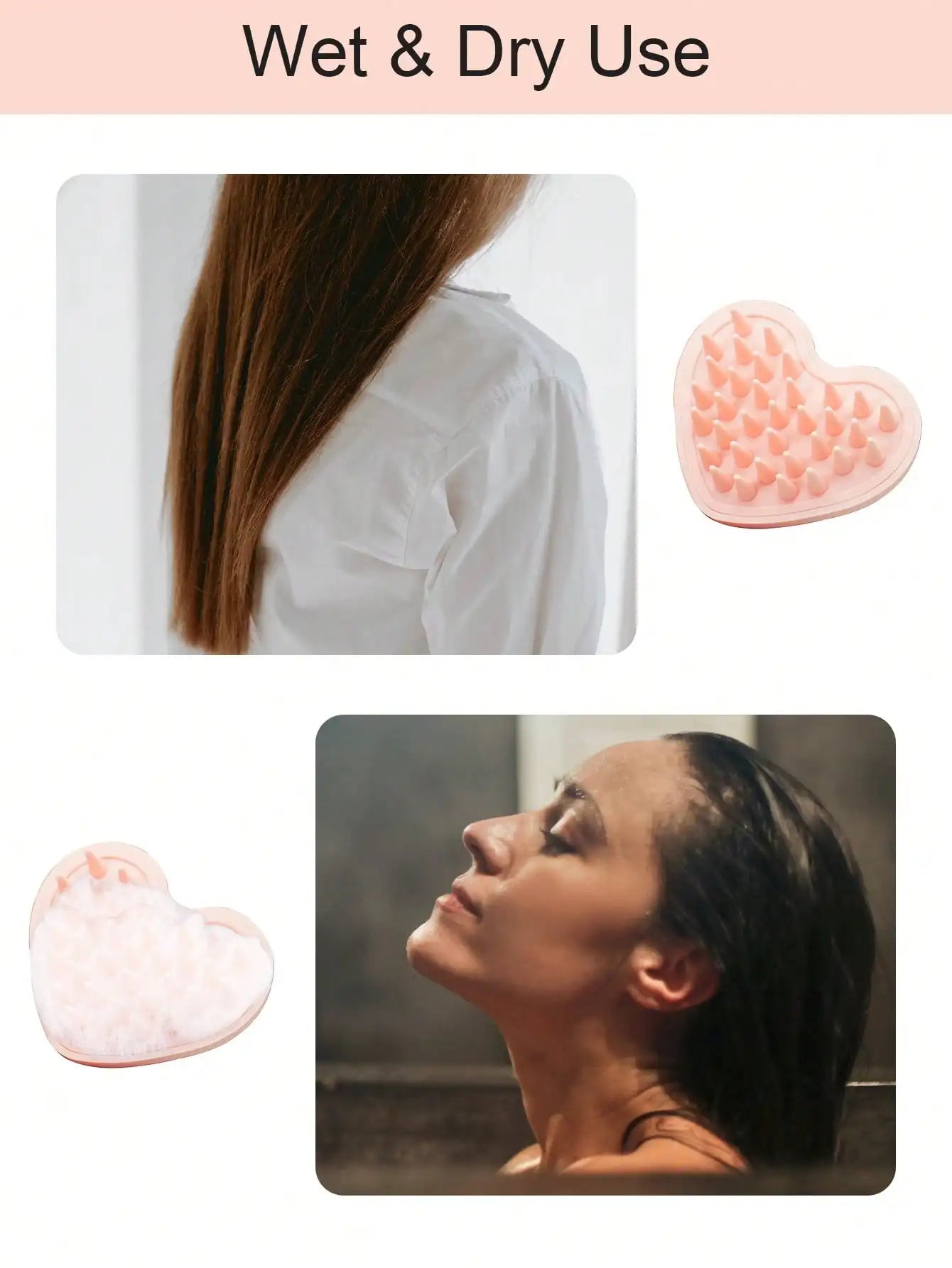 Heart-shaped Silicone Scalp Massager Shampoo Brush Soft Bristles Wet Dry Scalp Brush Wash Clean Care Hair Root Hair Shower Tools