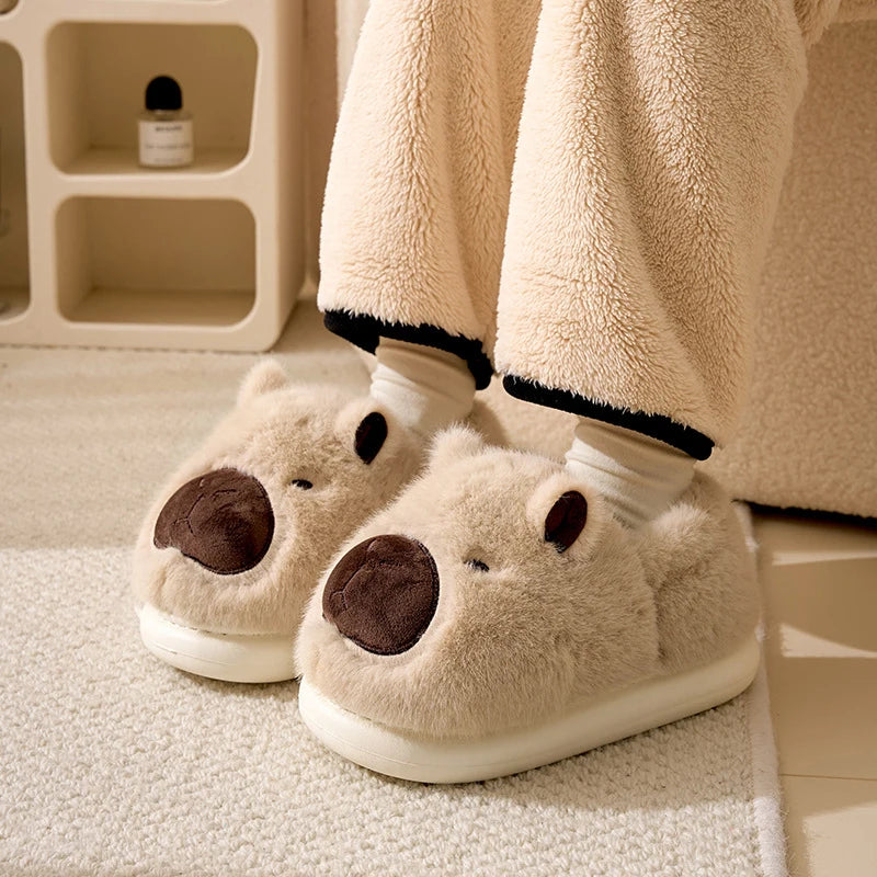 Plush Capybara Slippers Closed Toe Slippers Cute Slip-on House Shoes Comfortable Furry Walking Shoes Non-Slip For Indoor Bedroom