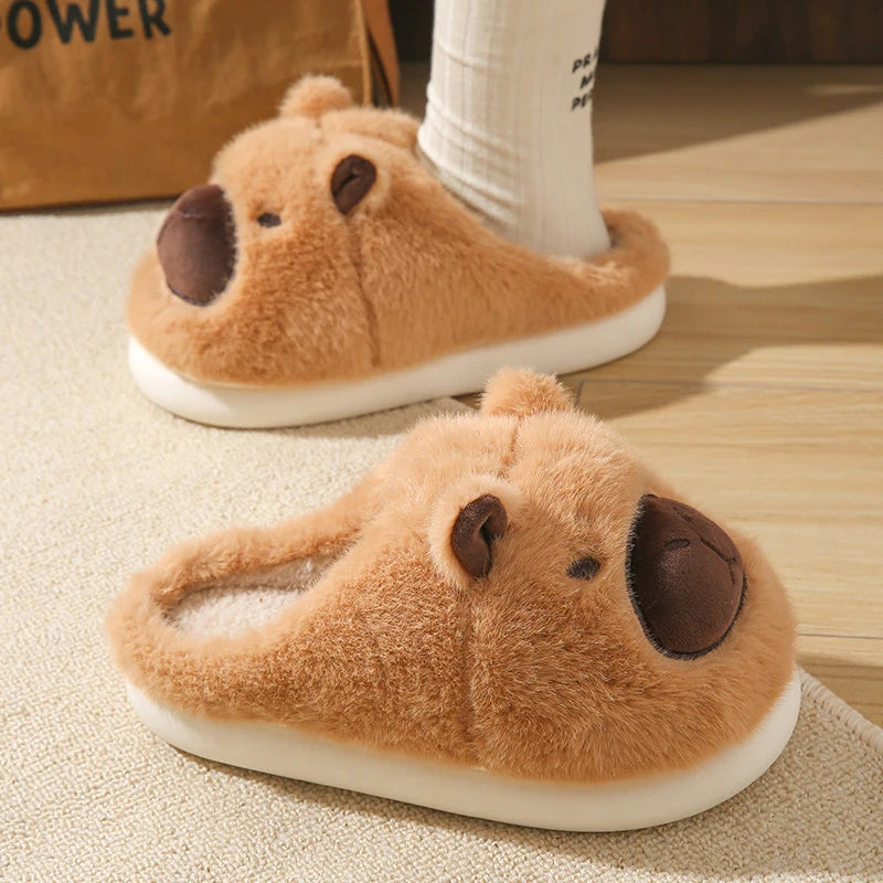 Plush Capybara Slippers Closed Toe Slippers Cute Slip-on House Shoes Comfortable Furry Walking Shoes Non-Slip For Indoor Bedroom