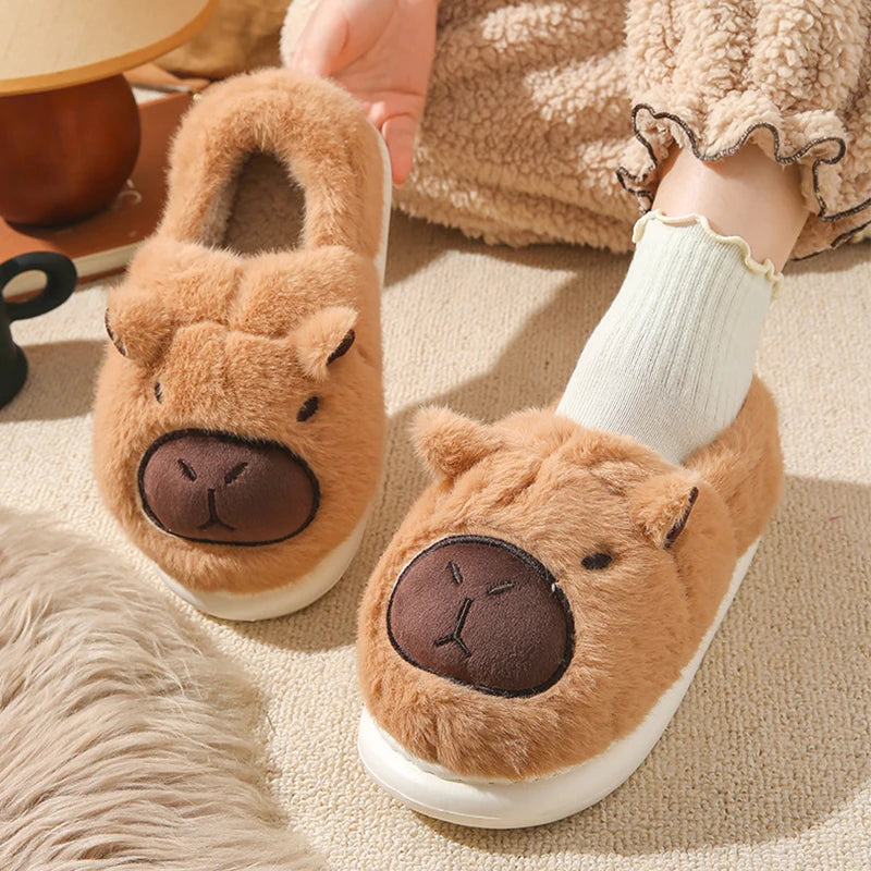 Plush Capybara Slippers Closed Toe Slippers Cute Slip-on House Shoes Comfortable Furry Walking Shoes Non-Slip For Indoor Bedroom