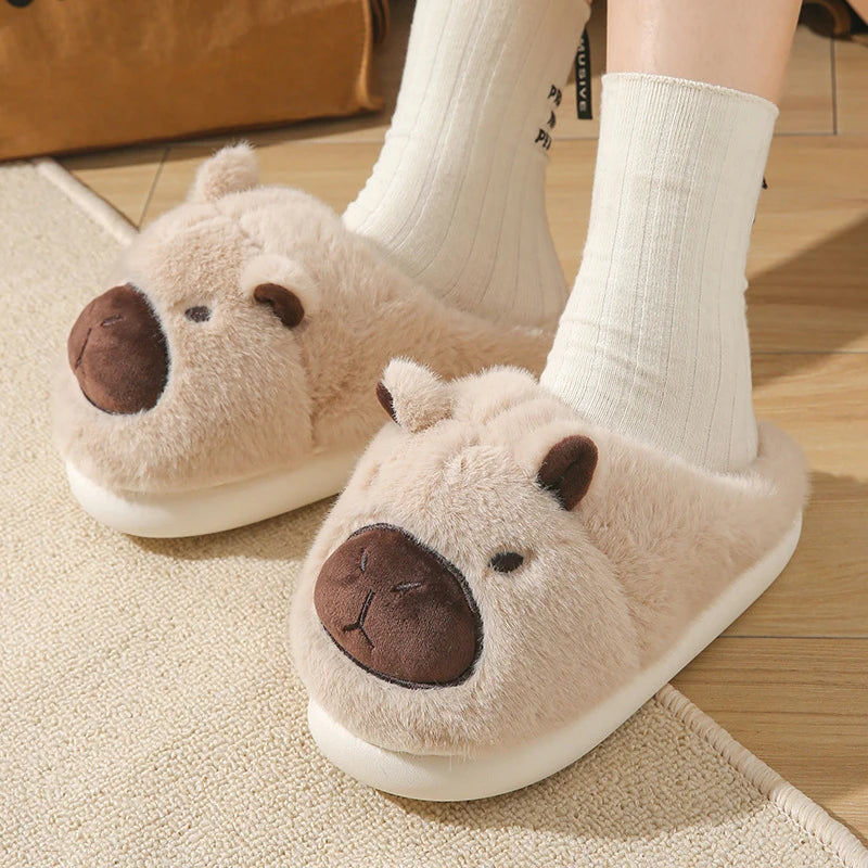 Plush Capybara Slippers Closed Toe Slippers Cute Slip-on House Shoes Comfortable Furry Walking Shoes Non-Slip For Indoor Bedroom