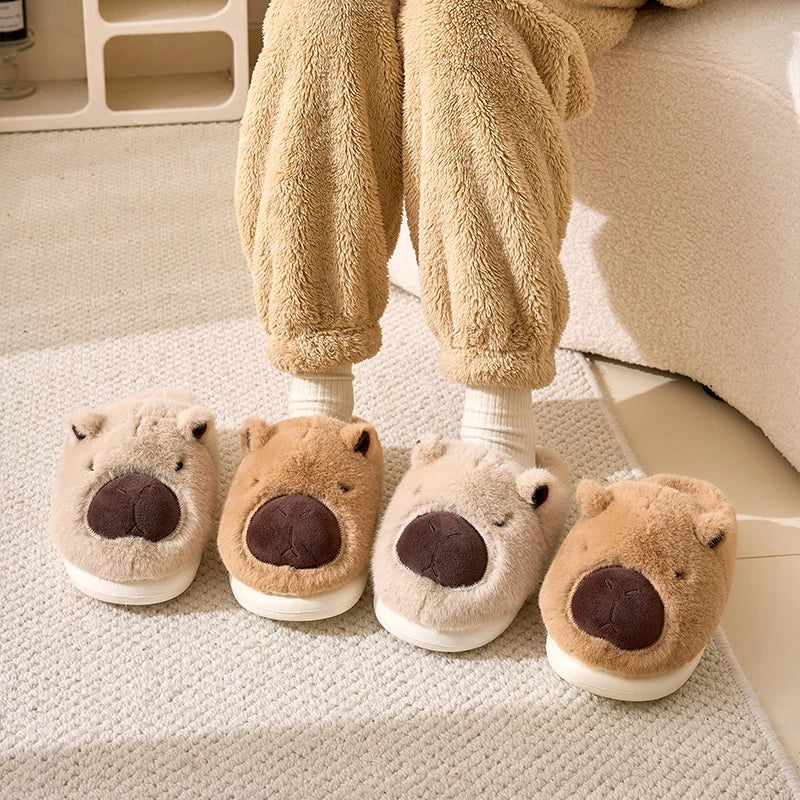 Plush Capybara Slippers Closed Toe Slippers Cute Slip-on House Shoes Comfortable Furry Walking Shoes Non-Slip For Indoor Bedroom