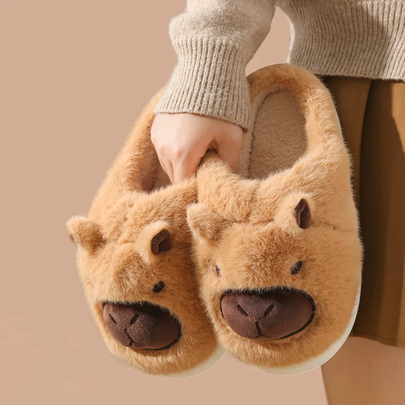 Plush Capybara Slippers Closed Toe Slippers Cute Slip-on House Shoes Comfortable Furry Walking Shoes Non-Slip For Indoor Bedroom